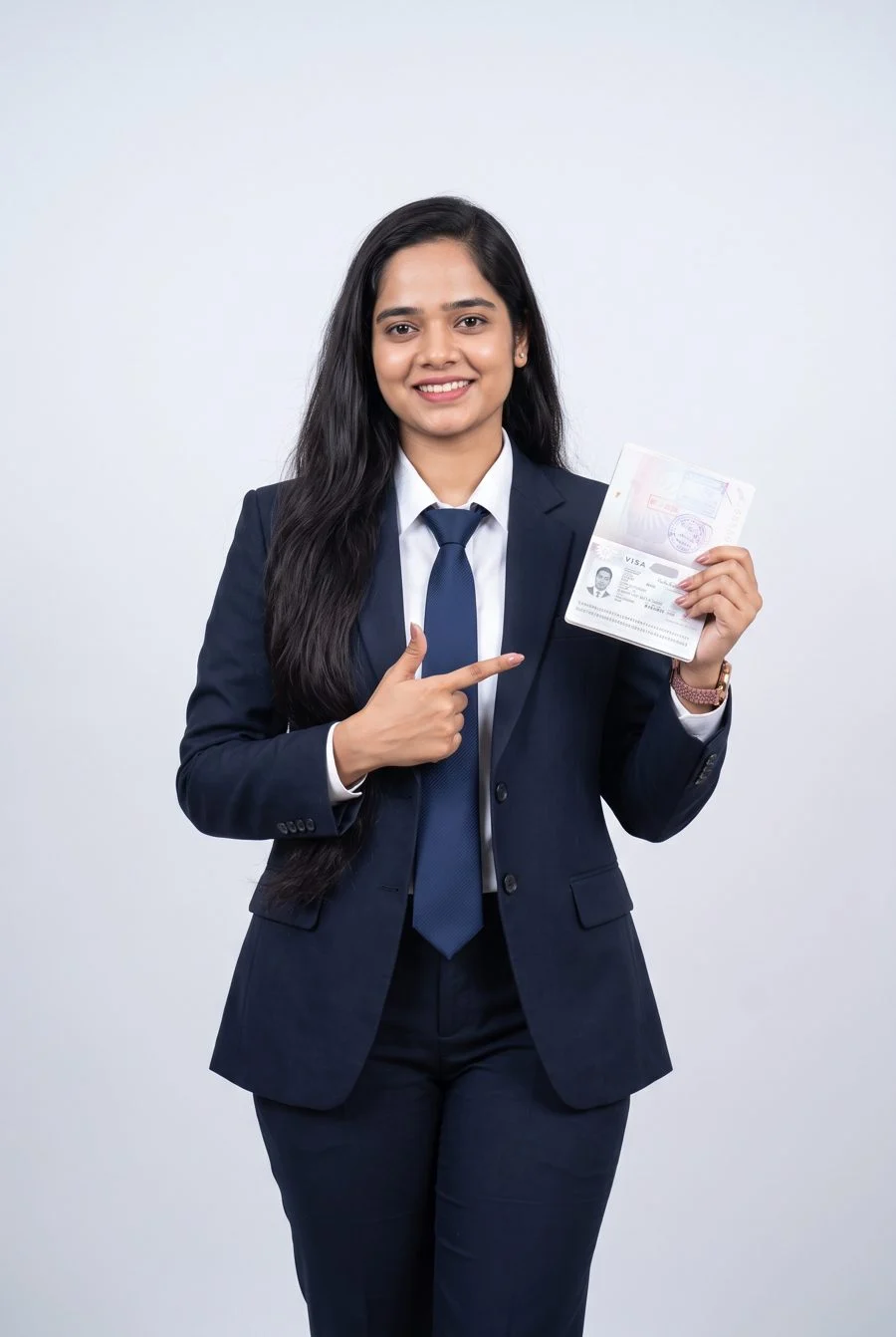 A SORA student holding her passport with a Japanese visa